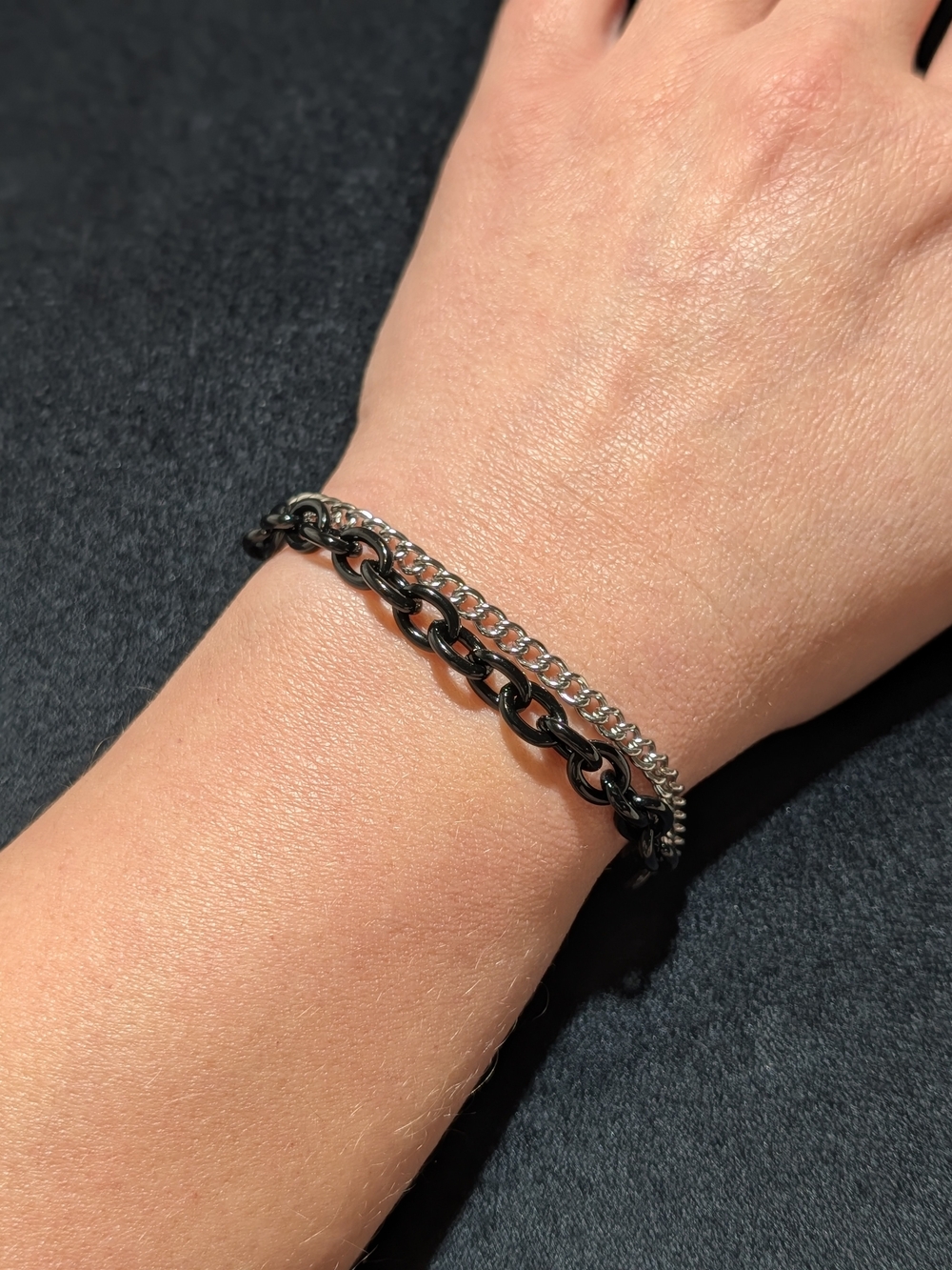 Black and Silver Dual Chain Bracelet - Women Accessories